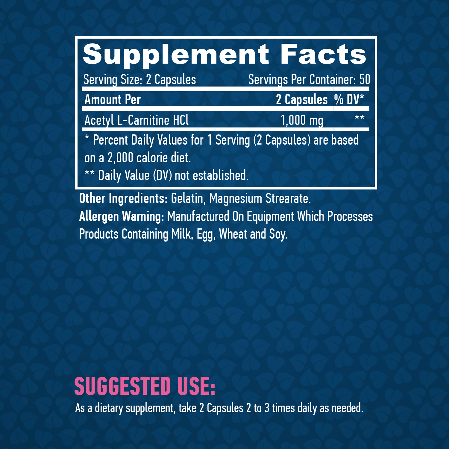 HAYA LABS Acetyl L-Carnitine 1000 mg / 100 Caps