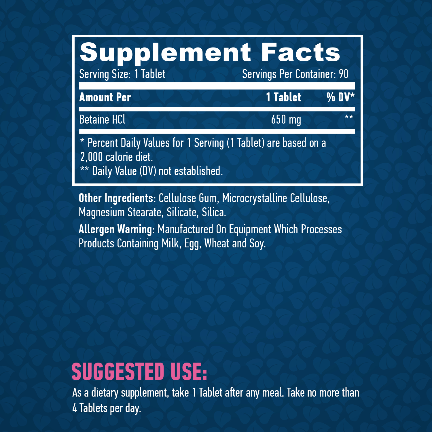 HAYA LABS Betaine HCL 650 mg / 90 Tabs