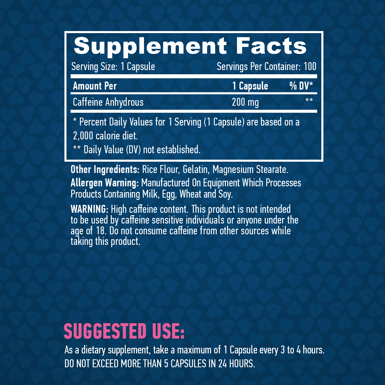 HAYA LABS Caffeine 200 mg / 100 Caps