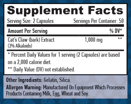 HAYA LABS Cat's Claw 3% 500 mg / 100 Caps