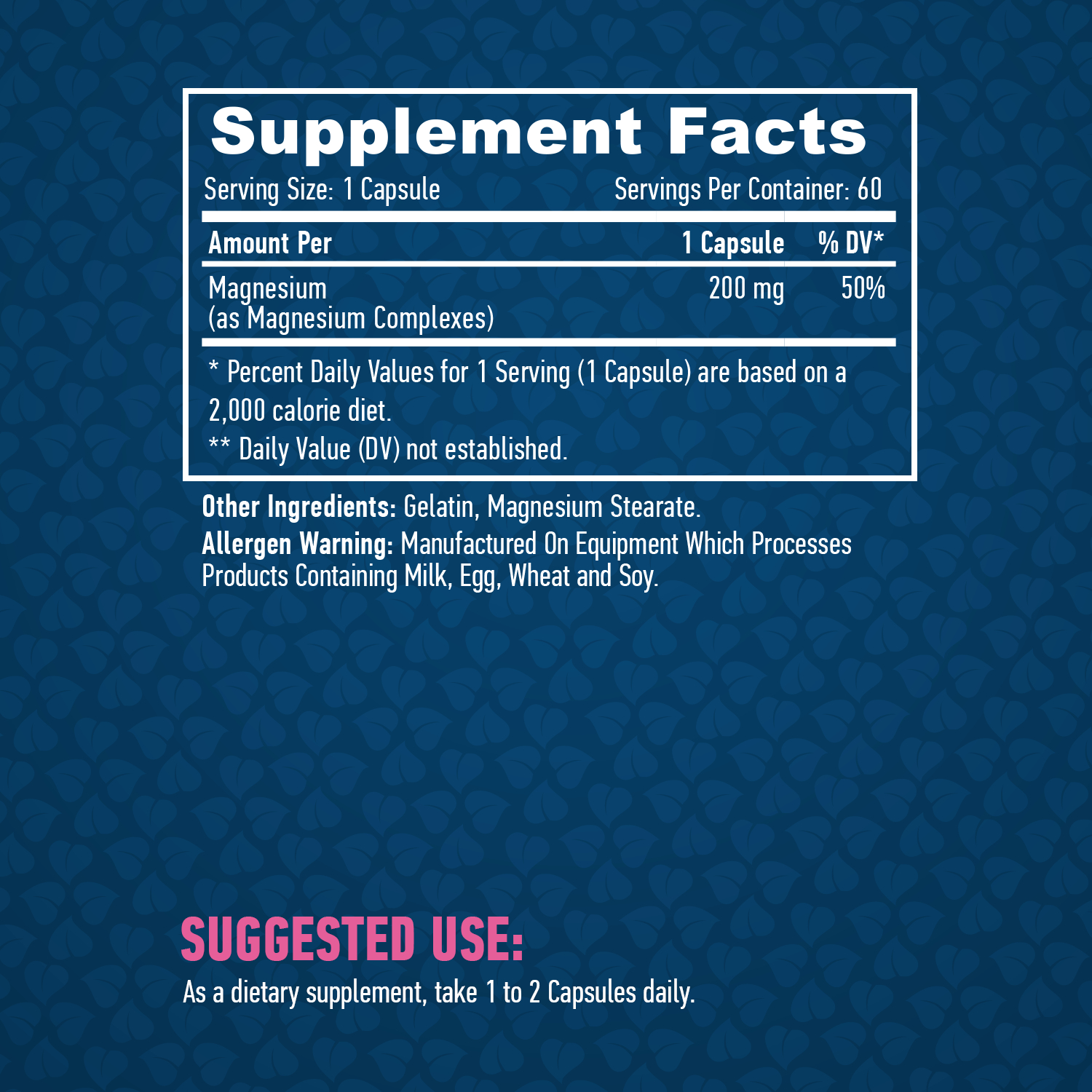 HAYA LABS Chelated Magnesium 200 mg / 60 Caps