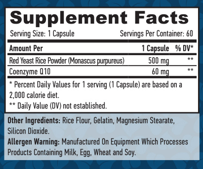 HAYA LABS Coenzyme Co-Q10 60 mg & Red Yeast Rice 500 mg / 60 Caps