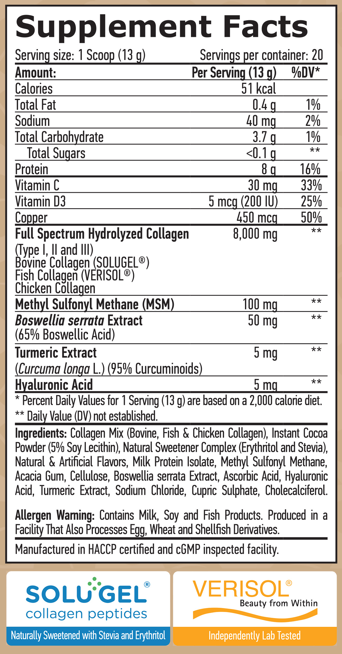 HAYA LABS Complete Collagen Types I, II & III / SOLUGEL® & VERISOL®