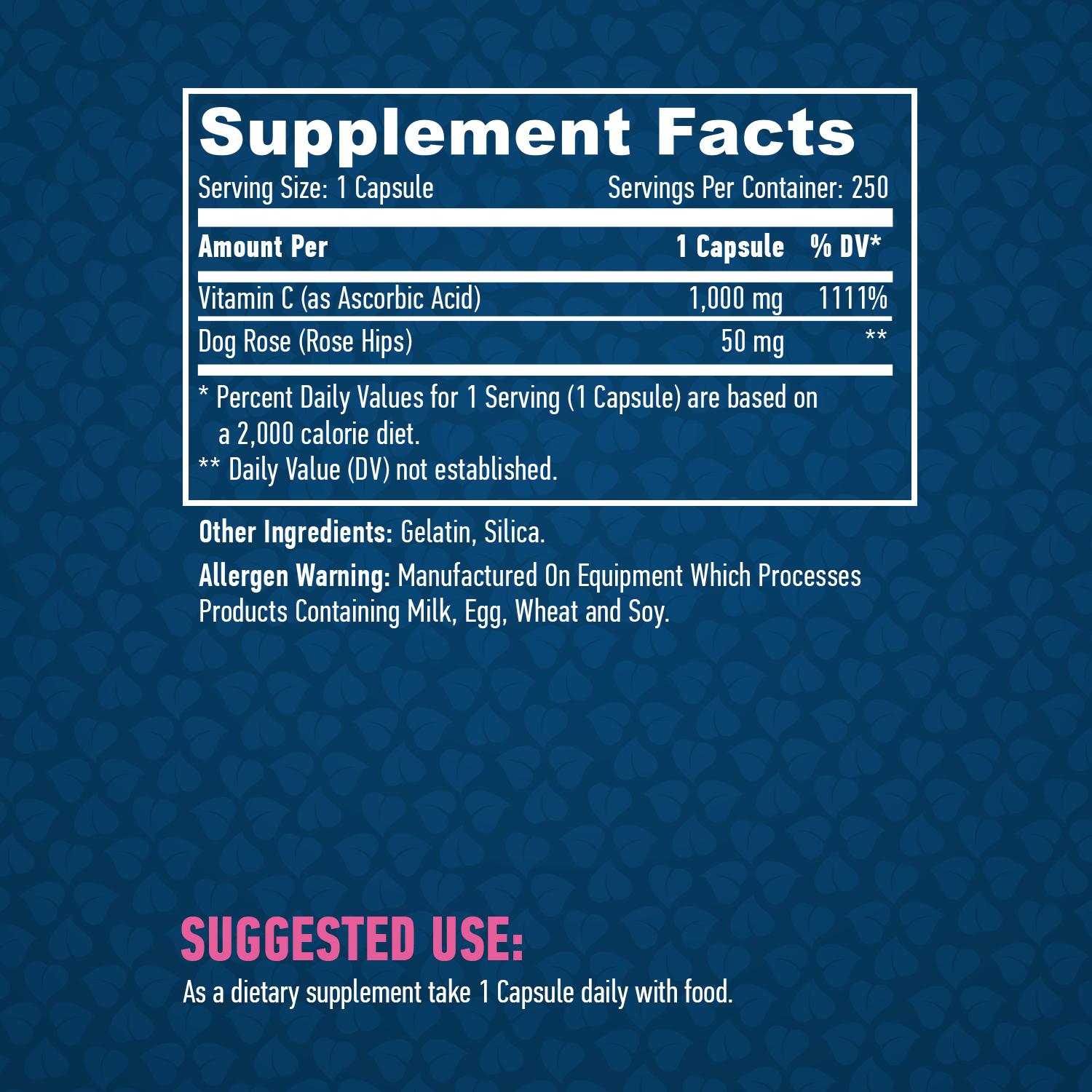 HAYA LABS High Potency Vitamin C 1000 mg with Rose Hips / 250 Caps