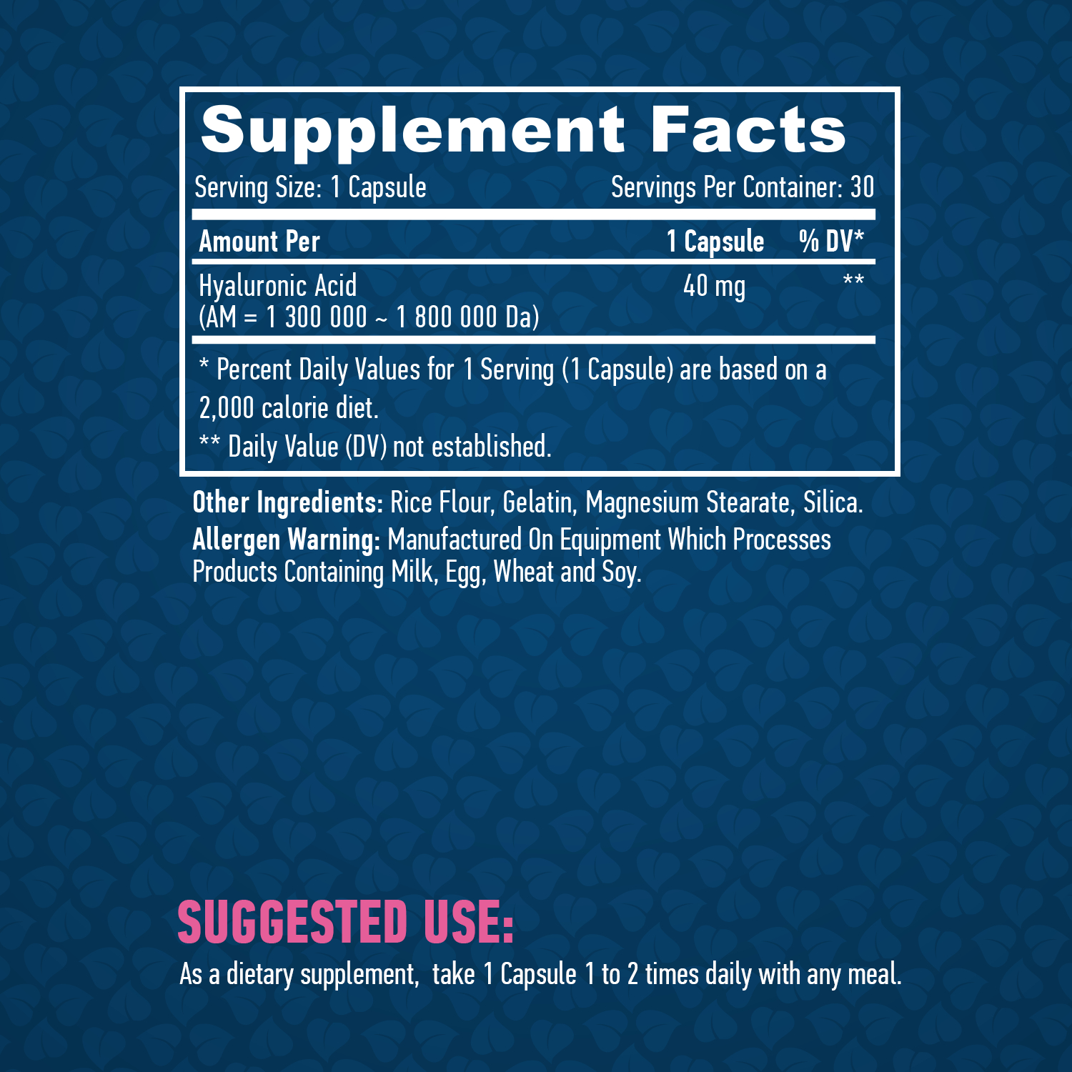 HAYA LABS Hyaluronic Acid 40 mg / 30 Caps