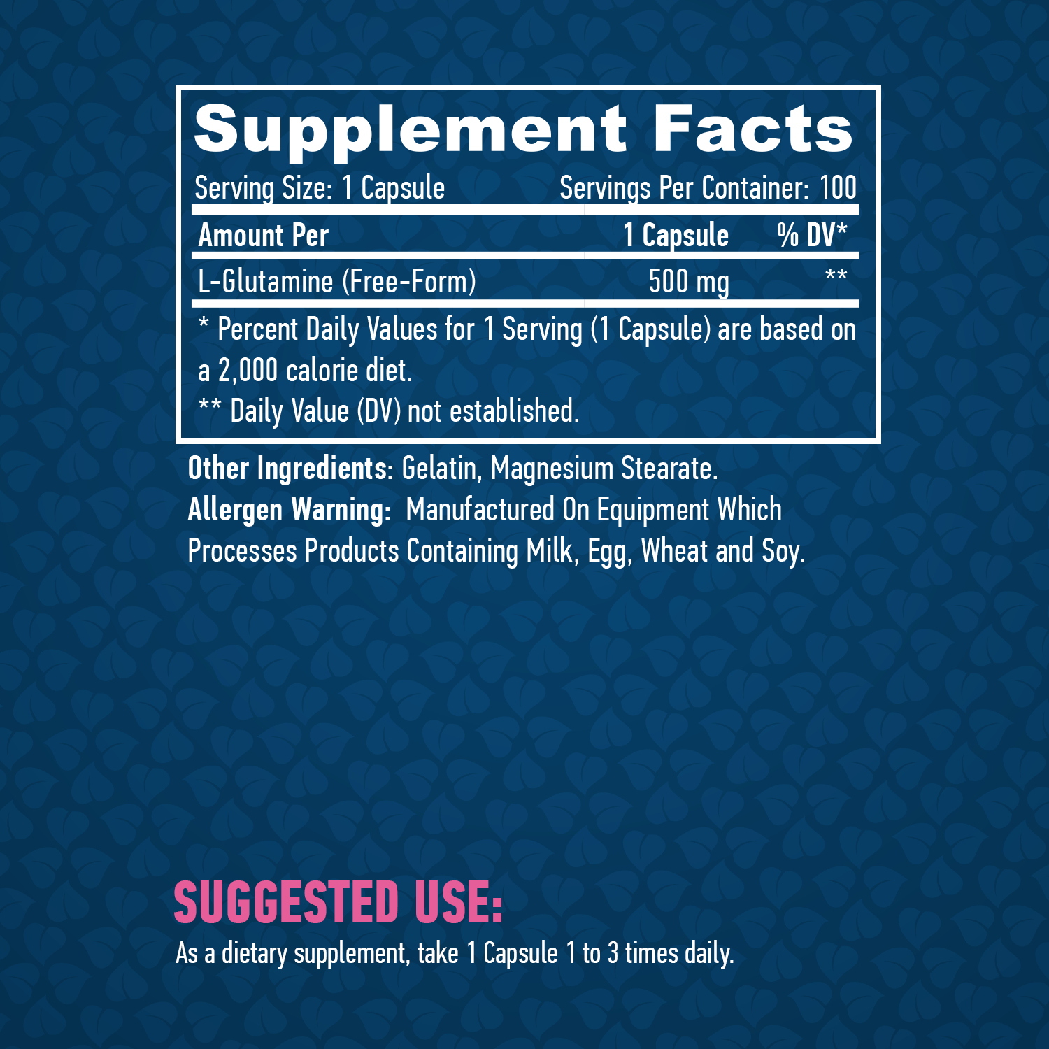 HAYA LABS L-Glutamine 500 mg / 100 Caps