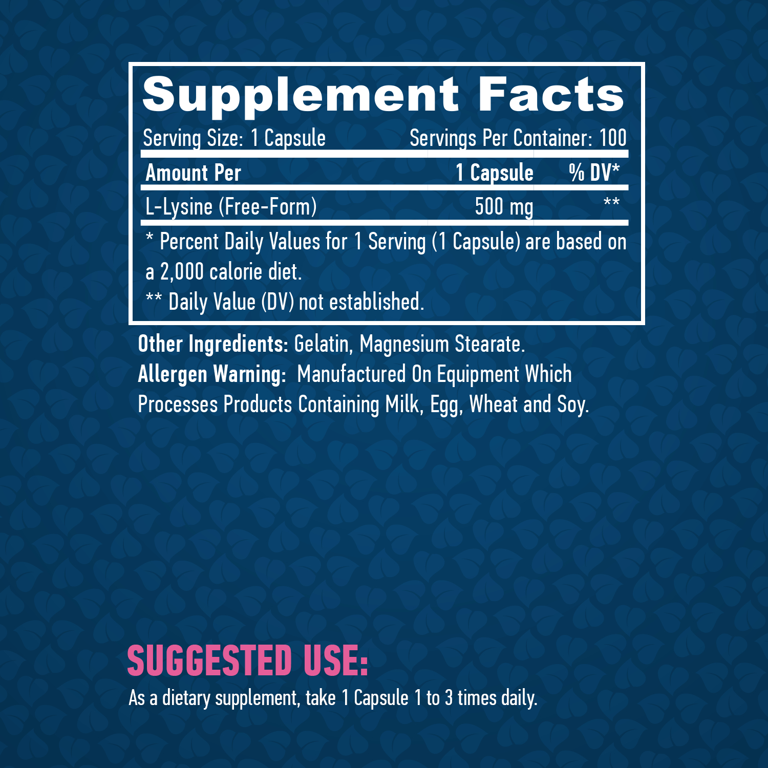 HAYA LABS L-Lysine 500 mg / 100 Vcaps
