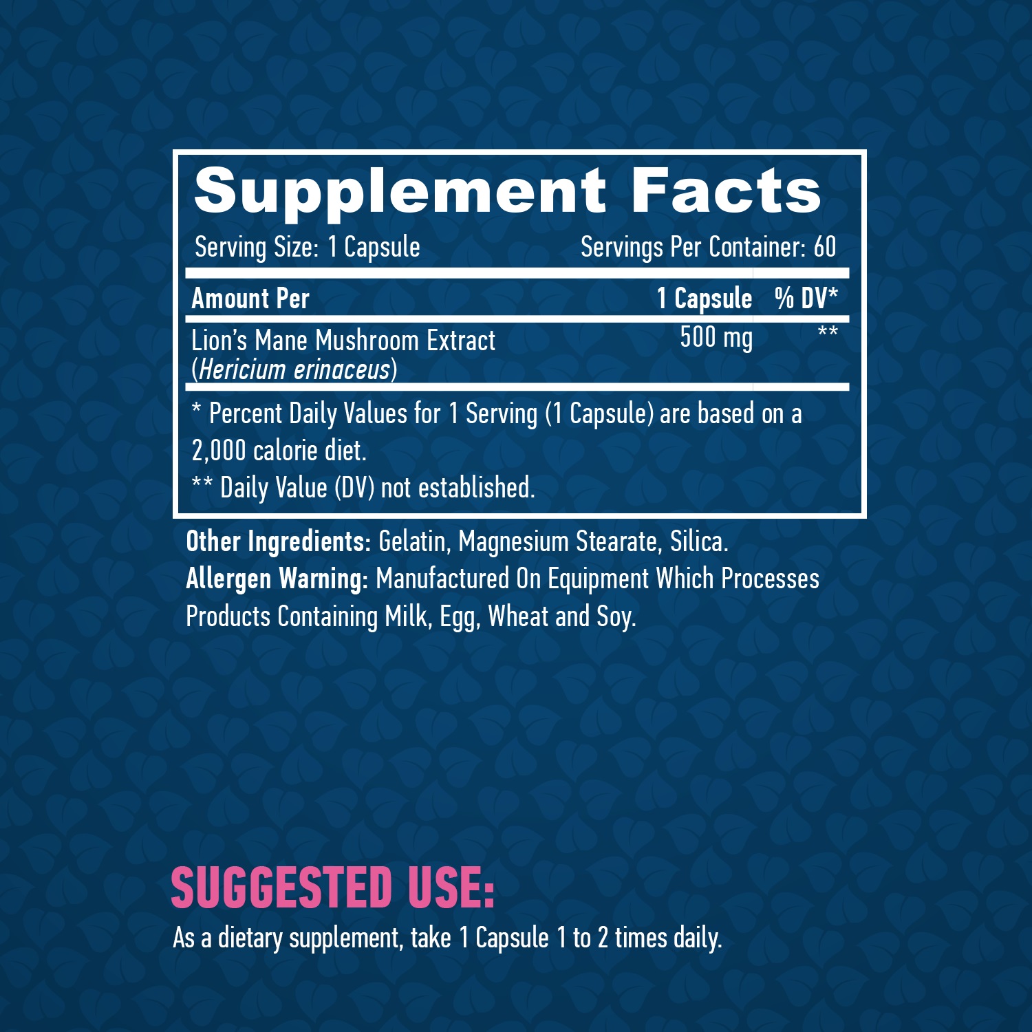 HAYA LABS Lion's Mane Mushroom 500 mg / 60 Caps