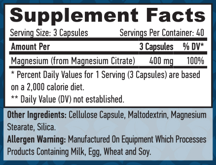 HAYA LABS Magnesium Citrate 400 mg / 120 Vcaps
