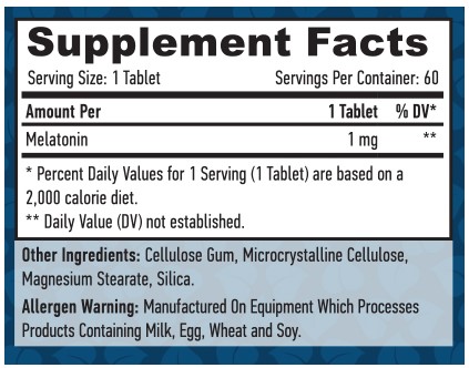 HAYA LABS Melatonin 1 mg / 60 Tabs