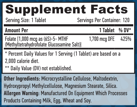 HAYA LABS Methyl Folate 1000 mcg / 120 Тabs