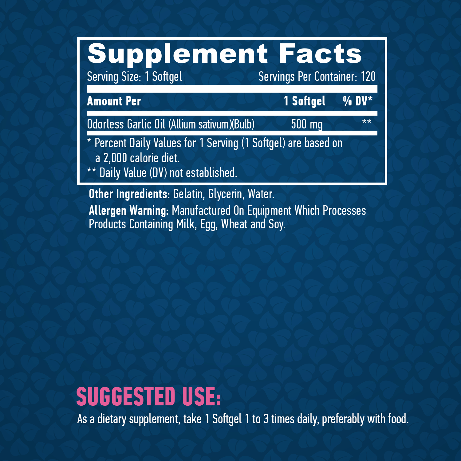 HAYA LABS Odorless Garlic 500 mg / 120 Softgels