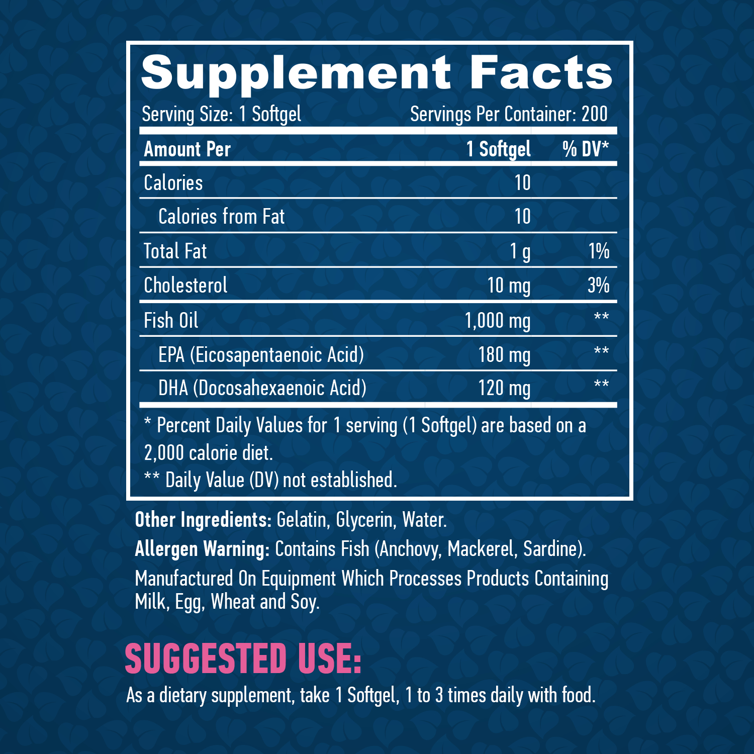 HAYA LABS Omega 3 1000 mg Fish Oil / 200 Softgels