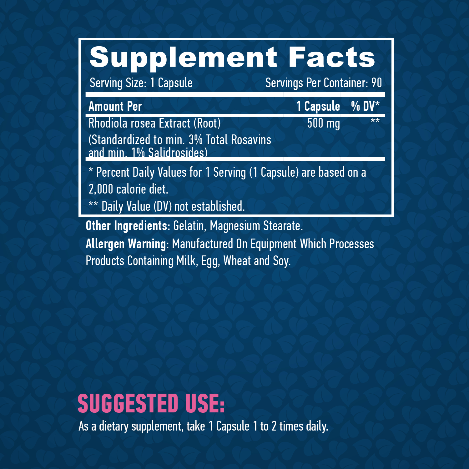 HAYA LABS Rhodiola Rosea Extract 500 mg / 90 Caps