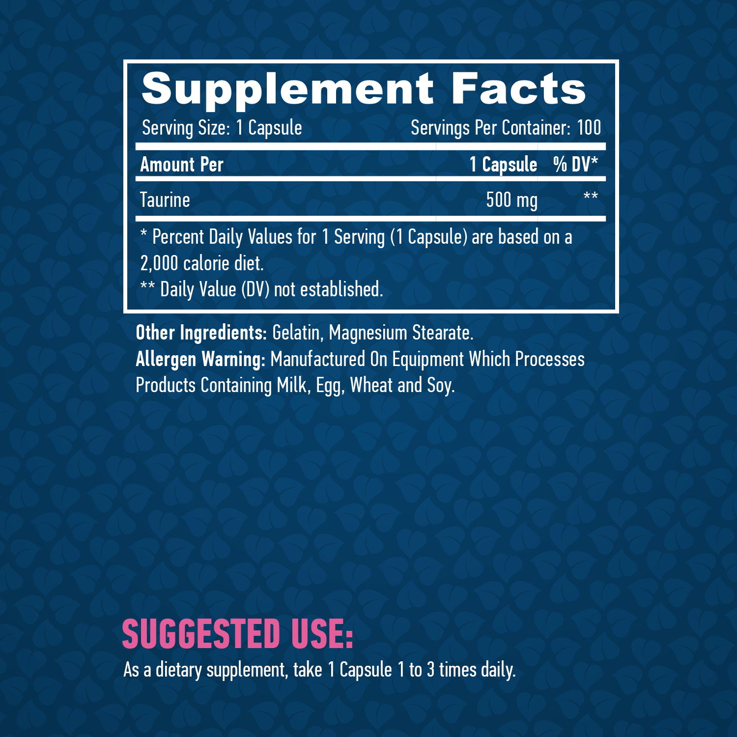 HAYA LABS Taurine 500 mg / 100 Caps