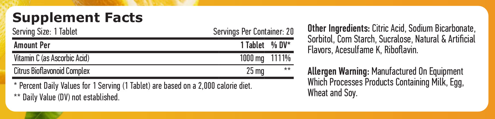HAYA LABS Vitamin C 1000 mg + Bioflavonoids / 20 Effervescent Tabs