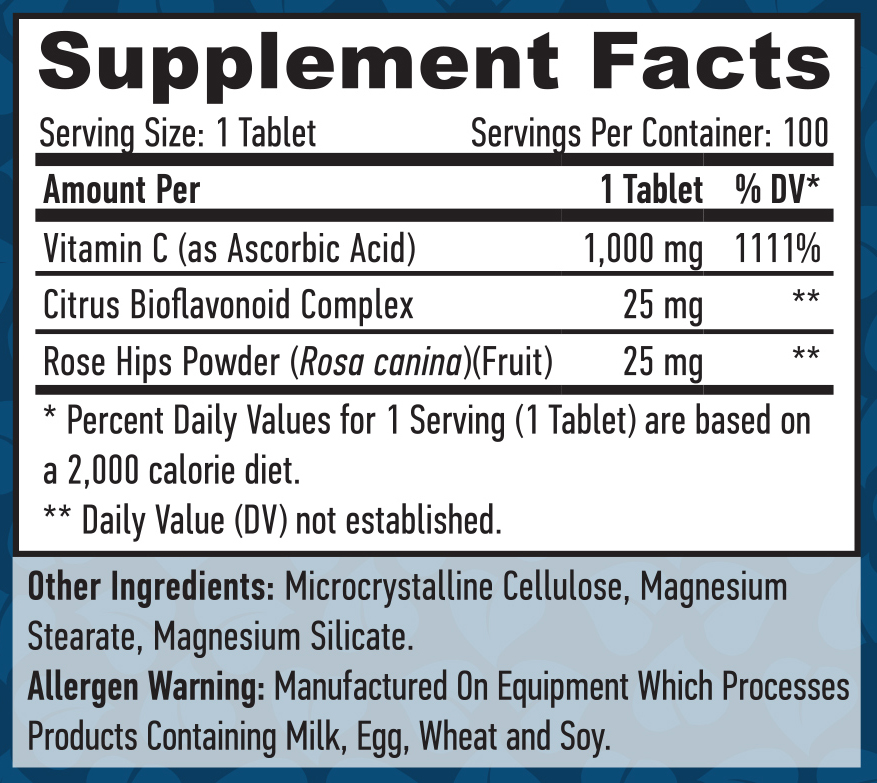 HAYA LABS Vitamin C with Bioflavonoids and Rose Hips 1000 mg / 100 Tabs