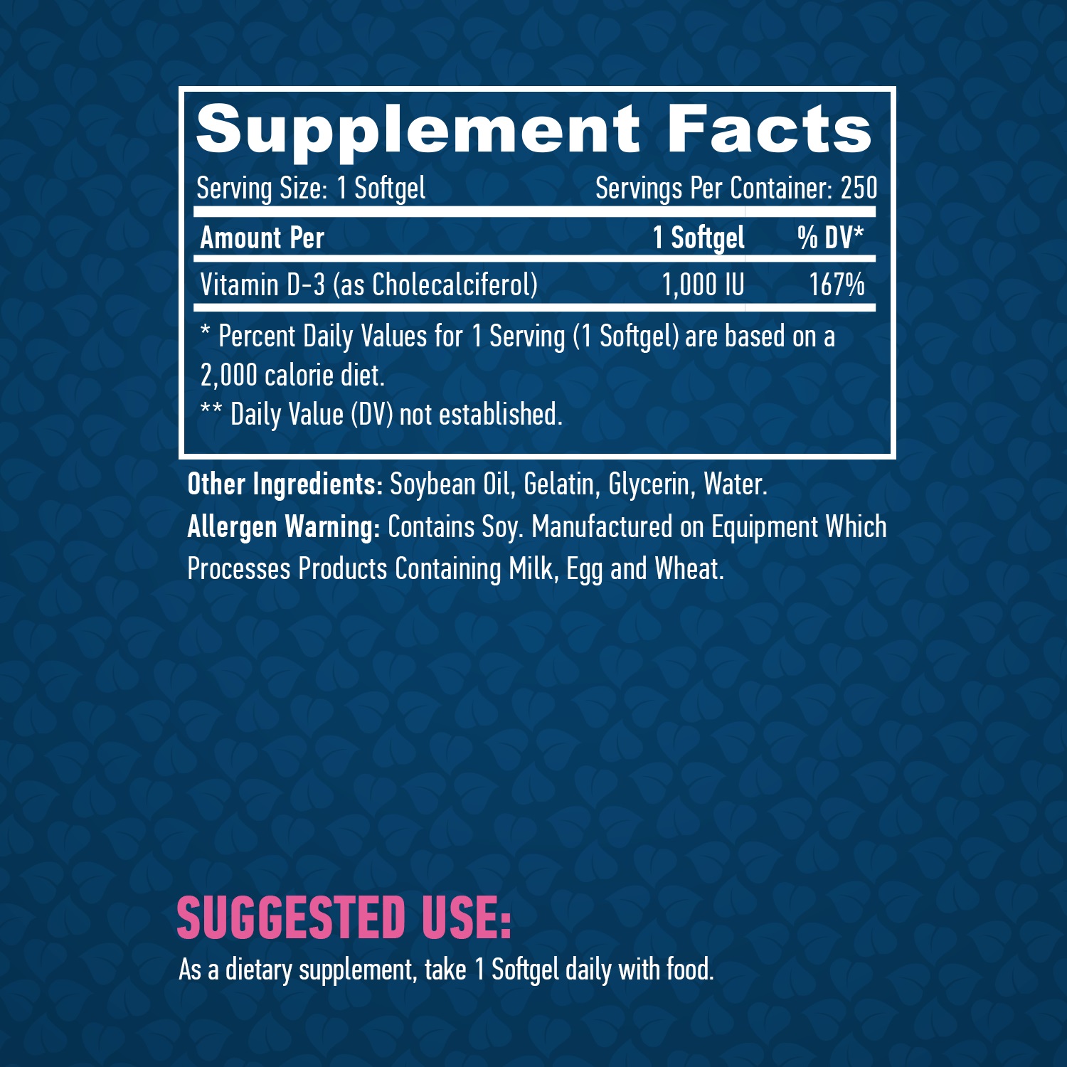HAYA LABS Vitamin D3 / 1000 IU / 250 Softgels