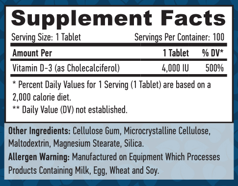 HAYA LABS Vitamin D3 / 4000 IU / 100 Tabs