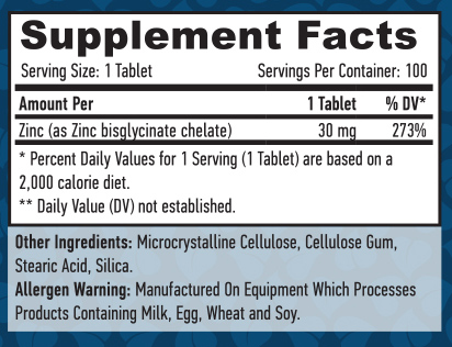 HAYA LABS Zinc Bisglycinate 30 mg / 100 Tabs